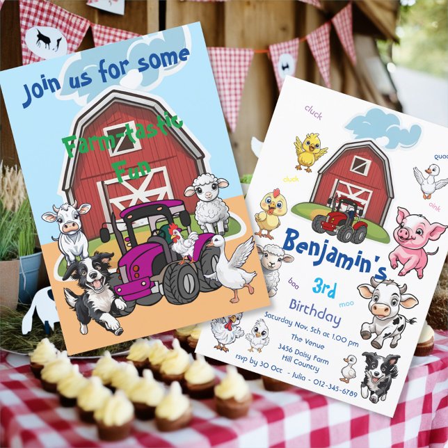 Invitation Fête d'anniversaire Animaux de la ferme Barnyard F (Créateur téléchargé)