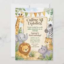 Fête d'anniversaire Animaux de Safari Aquarelle