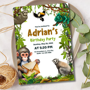 Invitation Fête d'anniversaire Animaux sauvages de la jungle