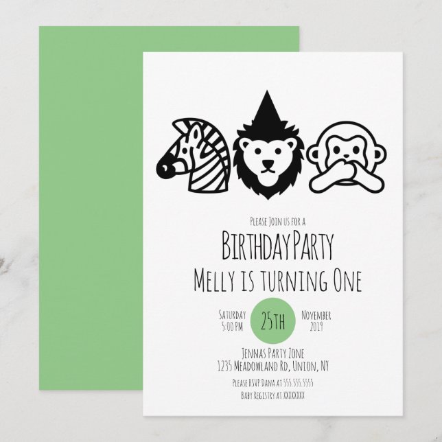Invitation Fête d'anniversaire Animaux sauvages Fête (Devant / Derrière)