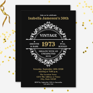 Invitation Fête d'anniversaire année vintage noir blanc et or