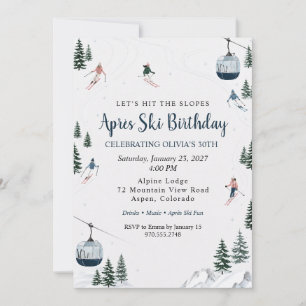 Invitation Fête d'anniversaire Après Ski aquarelle Station de