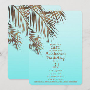 Invitation Fête d'anniversaire Aqua Blue Copper Palm Bahama B
