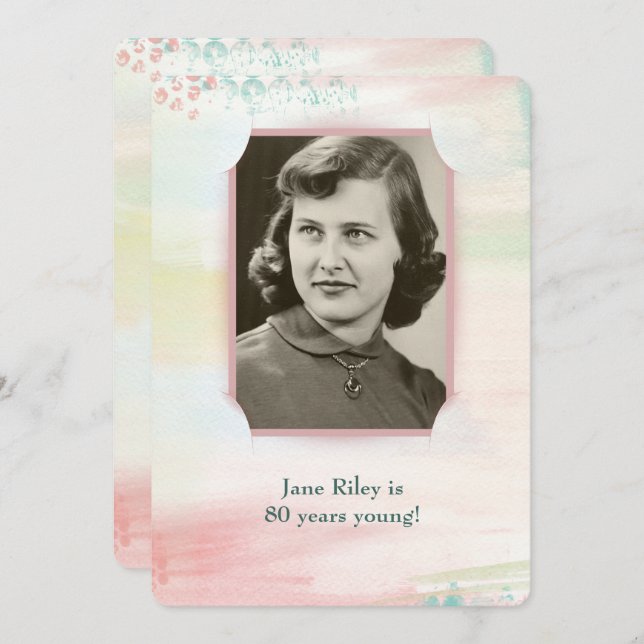 Invitation fête d'anniversaire aquarelle avec cadre d'angle é (Devant / Derrière)