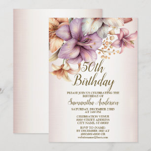 Invitation Fête d'anniversaire aquarelle Boho rose Fleur élég