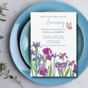Invitation Fête d'anniversaire aquarelle fleur d'Iris 