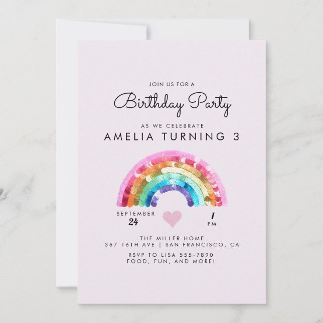 Invitation Fête d'anniversaire arc-en-ciel (Devant)