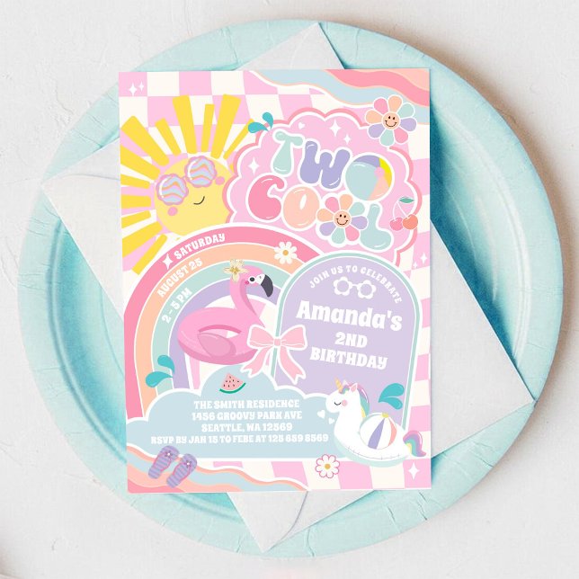 Invitation Fête d'anniversaire arc-en-ciel de 2 ans Two Cool  (Créateur téléchargé)