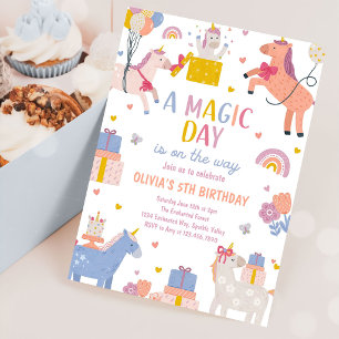 Invitation Fête d'anniversaire arc-en-ciel licorne pastel mag