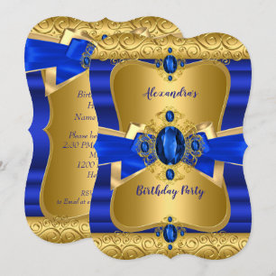 Invitation Fête d'anniversaire arc Royal Bleu Gemme Or