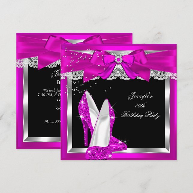 Invitation Fête d'anniversaire Argent Chaussure à talon haut  (Devant / Derrière)