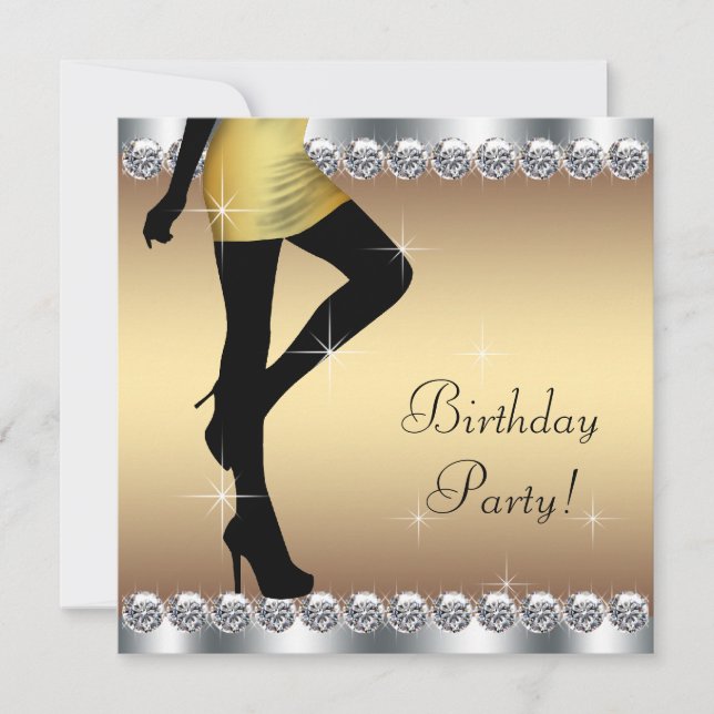 Invitation Fête d'anniversaire argent et or pour femme (Devant)