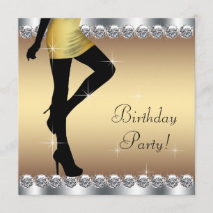 Invitation Fête d'anniversaire argent et or pour femme