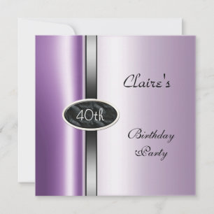 Invitation Fête d'anniversaire argent Lilas Pourpre 40 ans