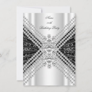 Invitation Fête d'anniversaire Argent Noir Blanc Diamant