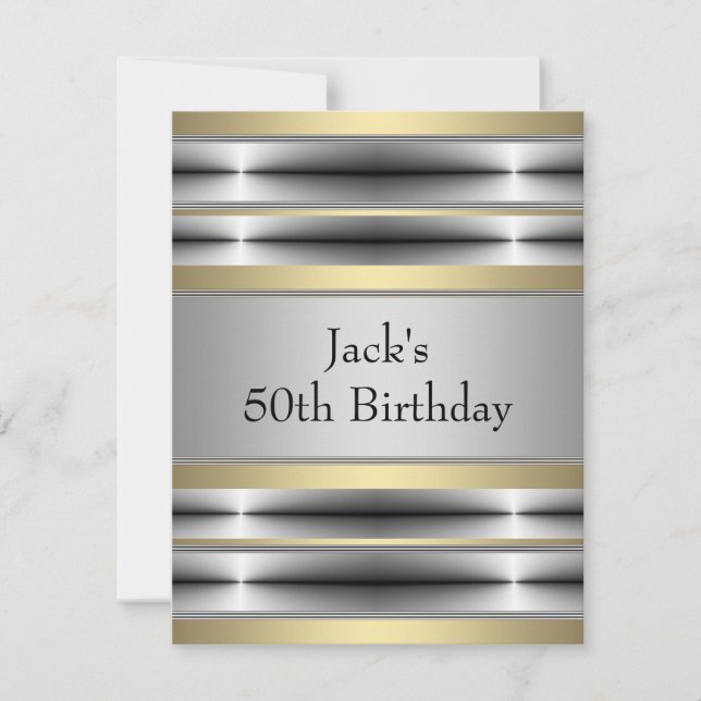 Invitation Fête d'anniversaire argent or pour homme (Devant)