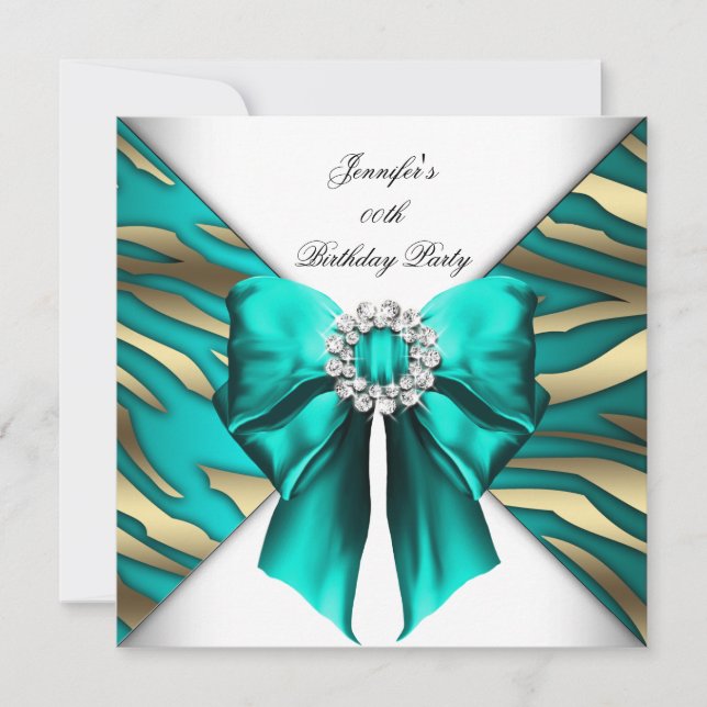 Invitation Fête d'anniversaire argent sarcelle pour femme Zèb (Devant)
