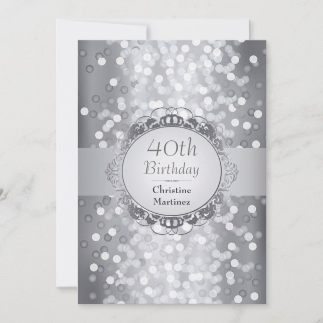 Invitation Fête d'anniversaire argentée de photo de Bokeh (Devant)