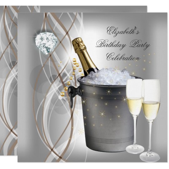 Invitation Fete D Anniversaire Argentee Elegante De Champagne Zazzle Fr