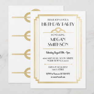 Invitation Fête d'anniversaire Art déco 1920 Gatsby Gold Invi