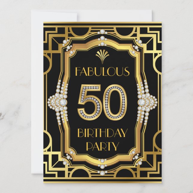 Invitation Fête d'anniversaire Art Déco 50 ans (Devant)