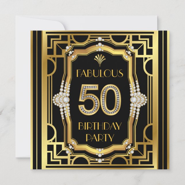 Invitation Fête d'anniversaire Art Déco 50 ans (Devant)