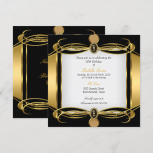 Invitation Fête d'anniversaire Art Déco doré perle noire et b