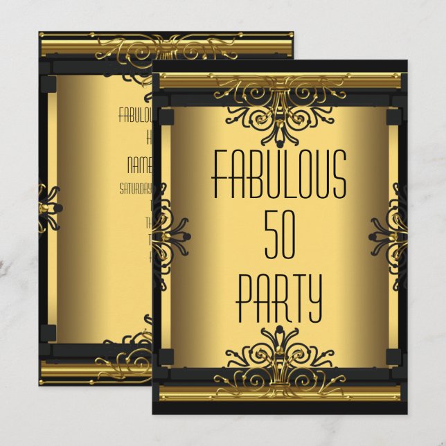 Invitation Fête d'anniversaire ART DÉCO Fabuleuse 50 50e Gats (Devant / Derrière)