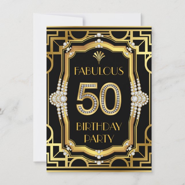 Invitation Fête d'anniversaire Art Déco glamour fabuleuse 50 (Devant)