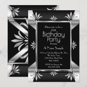 Invitation Fête d'anniversaire Art Déco Noir Argent Chrome