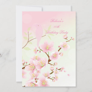 Invitation Fête d'anniversaire asiatique aux jolies fleurs de