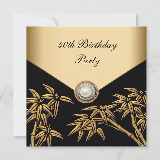 Invitation Fête d'anniversaire asiatique perle de bambou doré (Devant)