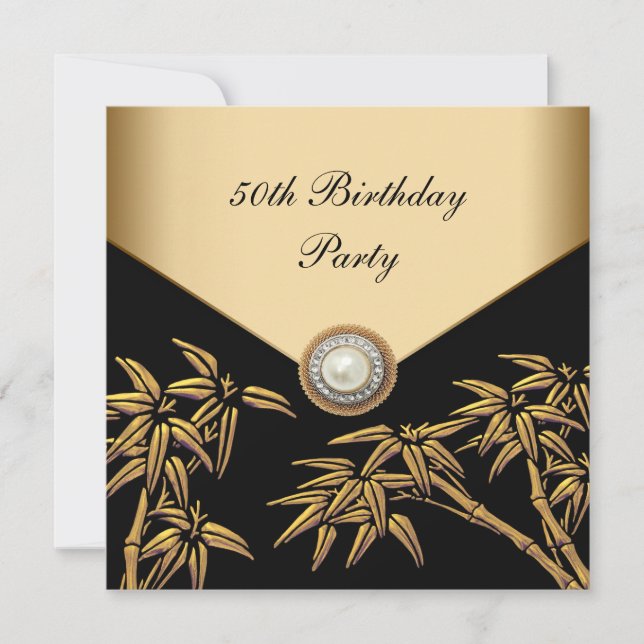 Invitation Fête d'anniversaire asiatique perle de bambou doré (Devant)