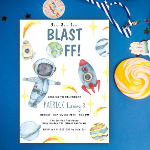 Invitation Fête d'anniversaire Astronaute Décollage spatial