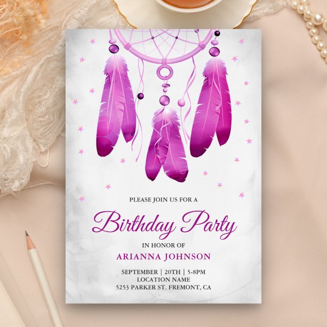 Invitation Fête d'anniversaire Attrape-rêves Violet Bohème Ru (Créateur téléchargé)