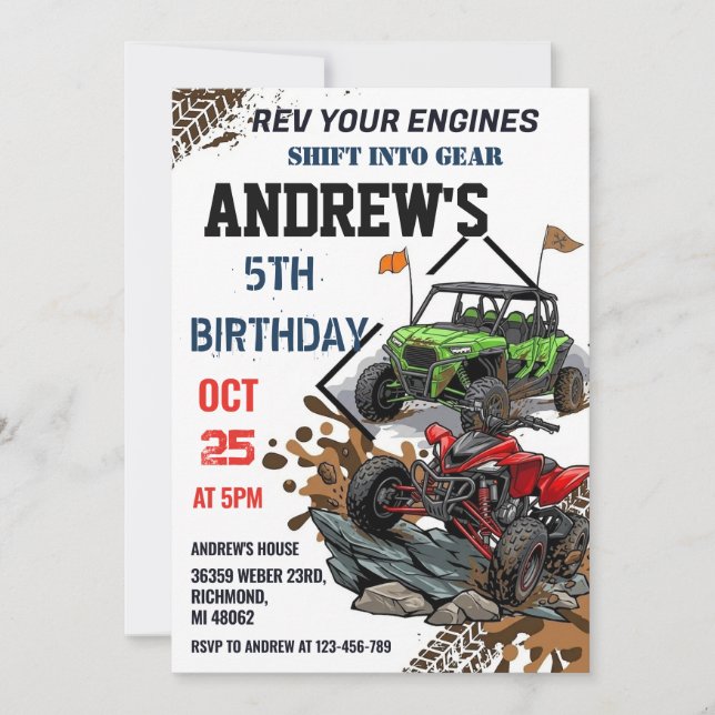 Invitation Fête d'anniversaire ATV 4 roues pour garçon (Devant)
