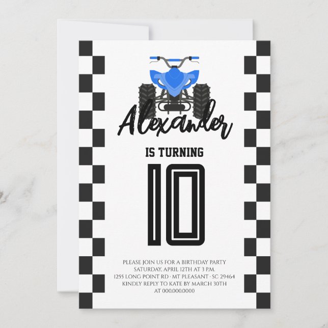 Invitation Fête d'anniversaire ATV Quad Quadricycle (Devant)