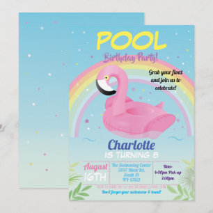 Invitation Fête d'anniversaire au bassin aux flamants rose av