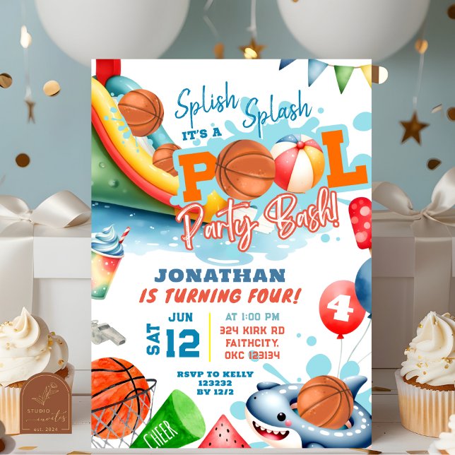 Invitation Fête d'anniversaire au bassin de basketball (Créateur téléchargé)