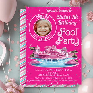 Invitation Fête d'anniversaire au bassin de poupée Malibu 
