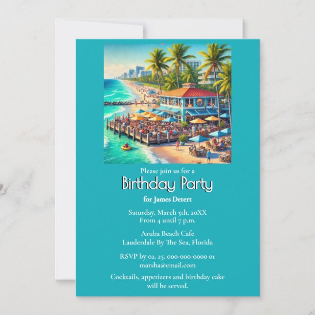 Invitation Fête d'anniversaire au Beach Cafe  (Devant)