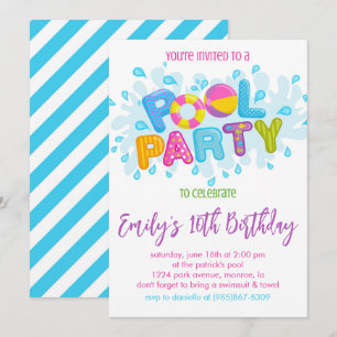 Invitation Fête d'anniversaire au bord de la piscine