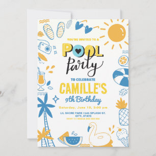 Invitation Fête d'anniversaire au bord de la piscine