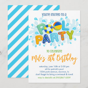 Invitation Fête d'anniversaire au bord de la piscine