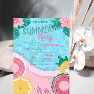 Invitation Fête d'anniversaire au bord de la piscine avec des