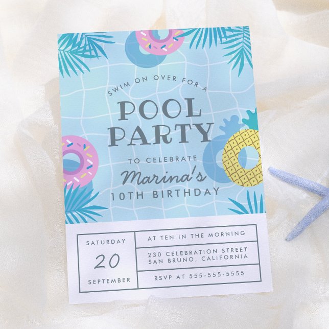 Invitation Fête d'anniversaire au bord de la piscine avec feu (Créateur téléchargé)