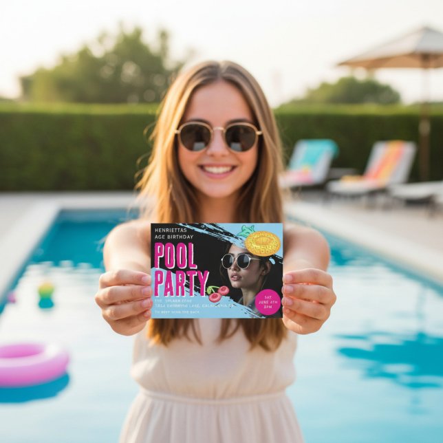 Invitation Fête d'anniversaire au bord de la piscine Code QR  (Créateur téléchargé)