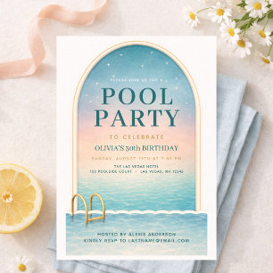 Invitation Fête d'anniversaire au bord de la piscine en été