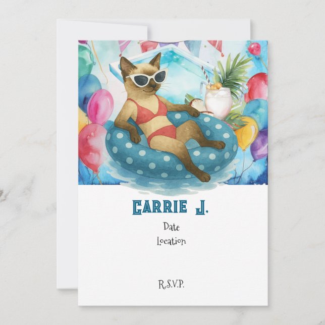 Invitation Fête d'anniversaire au bord de la piscine pour les (Devant)