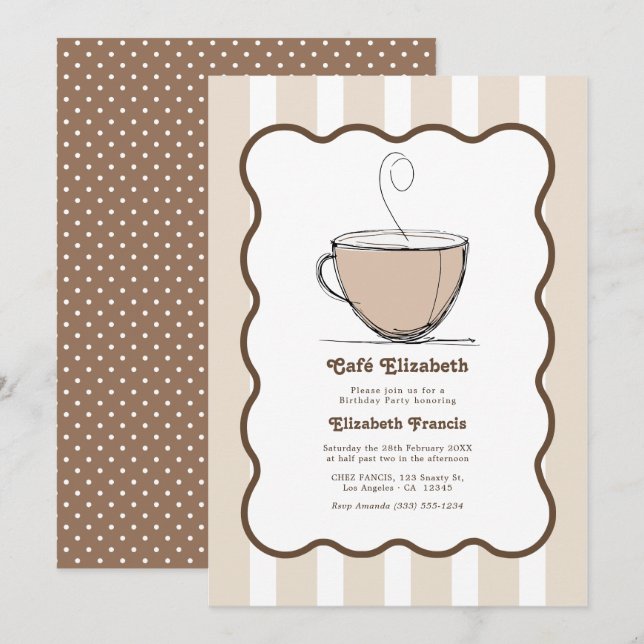 Invitation Fête d'anniversaire au Café (Devant / Derrière)